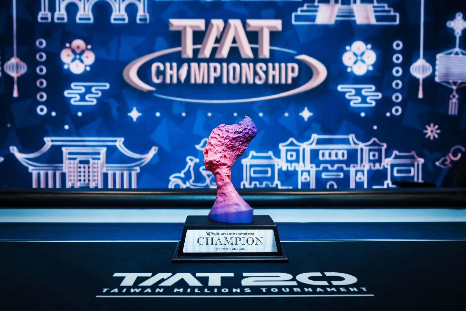 The pink championship trophy inspired by Taiwan’s iconic Queen’s Head landmark